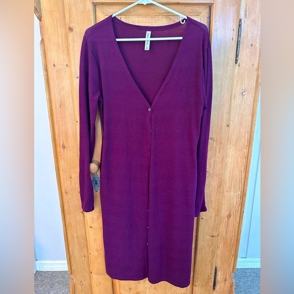 Zenana Outfitters Purple Sweater Button Down Duster Length Size Medium